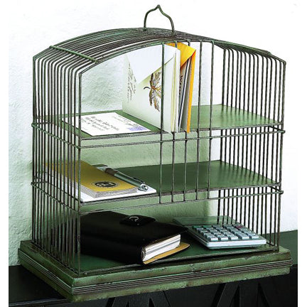 Iron and Tole Bird Cage Mail Organizer - Distressed Blue | INSIDE OUT | InsideOutCatalog.com