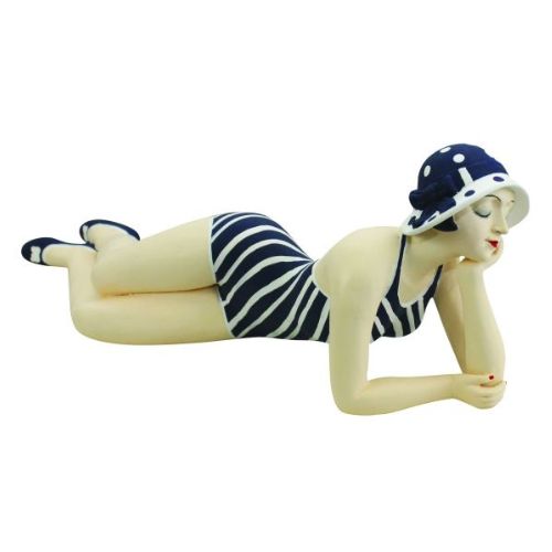 Bathing Beauty Figurine in Navy & White Striped Bathing Suit - Medium Size Bather Statue Laying Down | INSIDE OUT | InsideOutCatalog.com