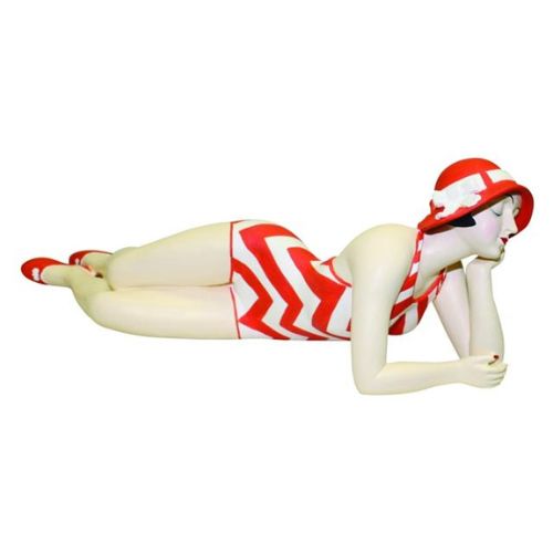 Bathing Beauty Figurine in Orange Chevron Print Bathing Suit - Medium Size Bather Statue Laying Down | INSIDE OUT | InsideOutCatalog.com