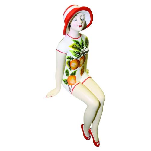 Bathing Beauty Shelf Sitter Figurine in White Suit with Fruit Accent - Medium Size Bather Statue | INSIDE OUT | InsideOutCatalog.com