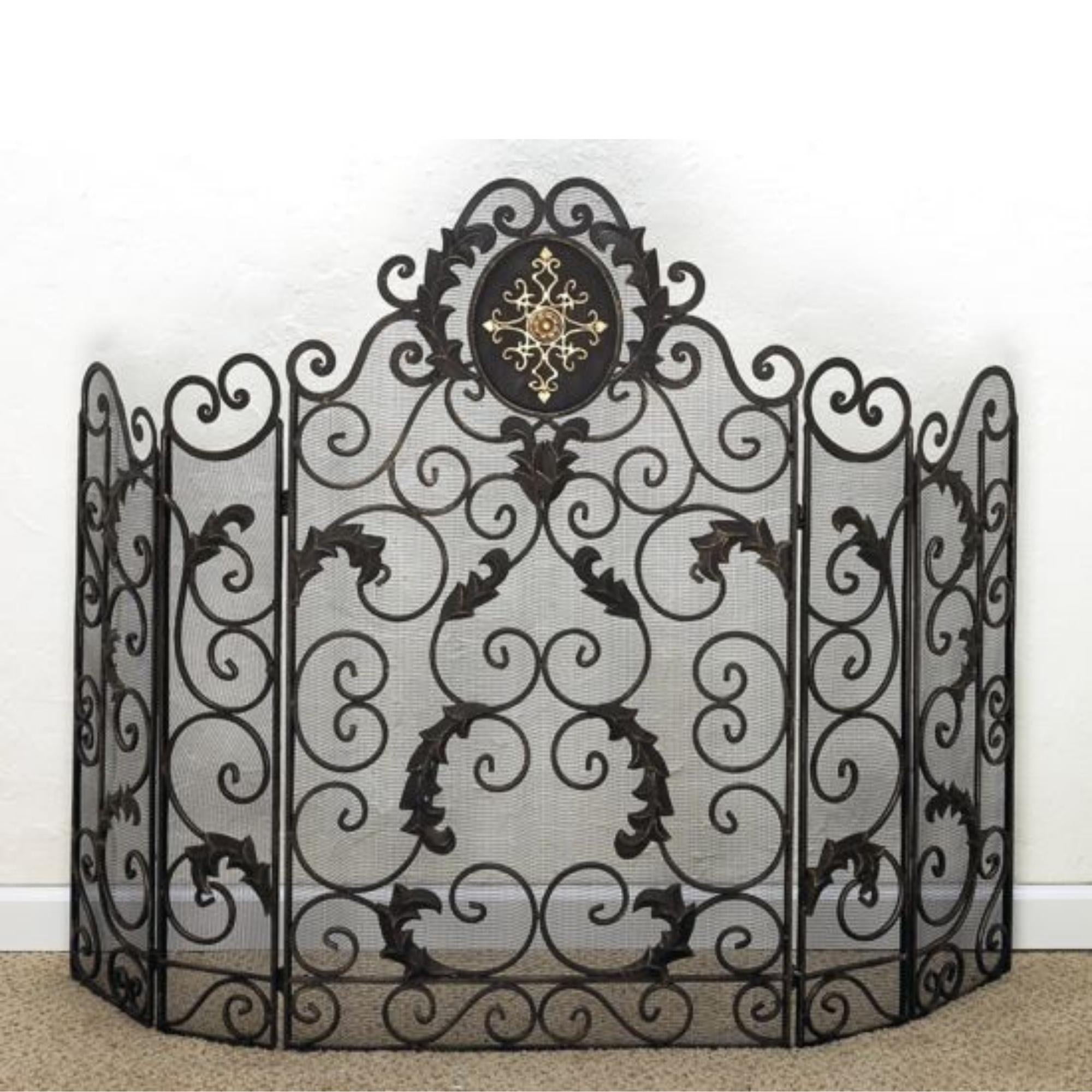 Monogrammed Iron Fire Screen Five Panel Fireplace Screen | INSIDE OUT ...