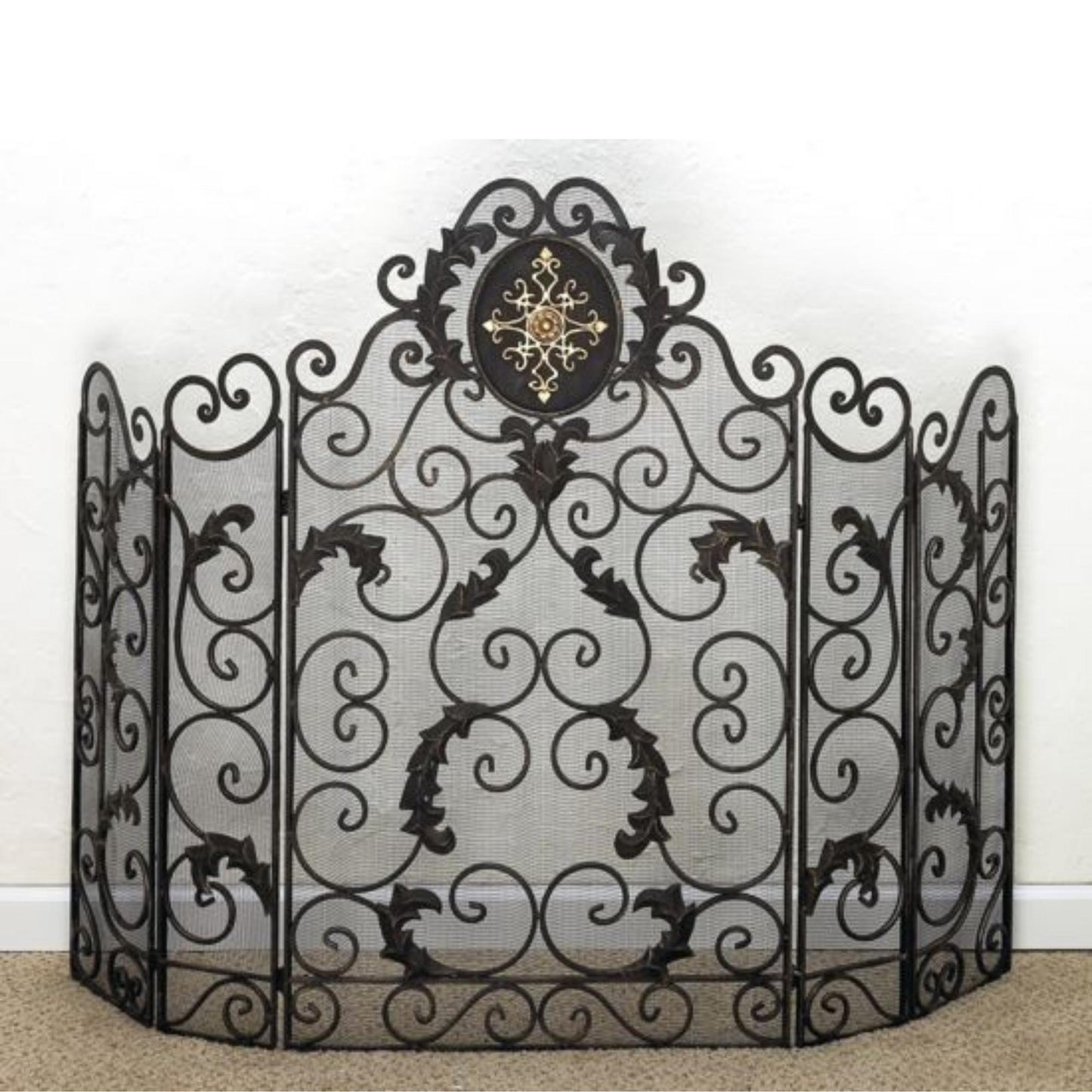 Monogrammed Iron Fire Screen - Five Panel Fireplace Screen with Mesh Backing | INSIDE OUT | InsideOutCatalog.com