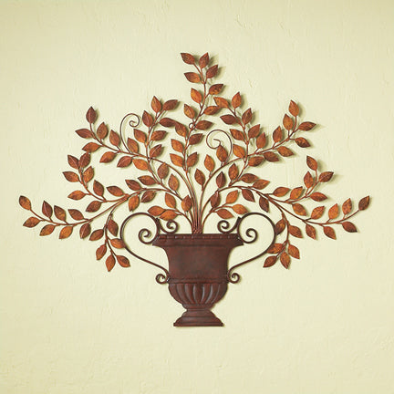 Tuscan Wall Decor - Iron Wall Grille - Antique Brown | Estate Home Decor | Iron Urn and Tole Leaves | INSIDE OUT | InsideOutCatalog.com