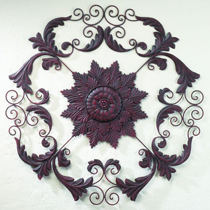 Iron Wall Grille with Floret Center - Antique Brown - Available in Two Sizes (37" and 50") | Iron Wall Decor | INSIDE OUT |